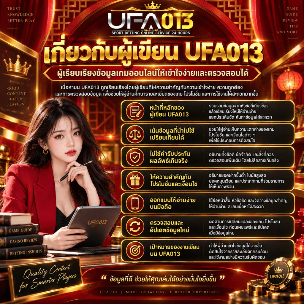เกี่ยวกับผู้เขียน UFA013 ผู้เรียบเรียงข้อมูลเกมออนไลน์ให้เข้าใจง่ายและตรวจสอบได้